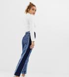 Collusion Petite X005 Straight Leg Jeans In Acid Wash With Contrast Panel-blue