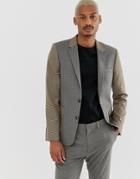 Asos Design Skinny Suit Jacket In Contrast Micro Check - Beige