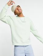 Topman Oversized Sweatshirt With Parlez Vous Embroidery In Sage-green
