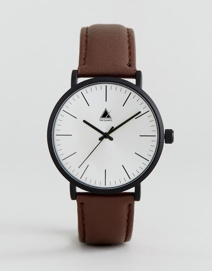 Asos Leather Watch In Brown With Matte Black Case - Brown