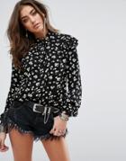 Influence Floral Ruffle Blouse - Black