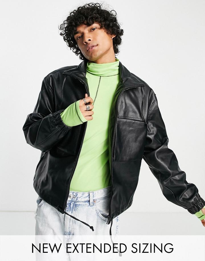 Asos Design Faux Leather Jacket In Black