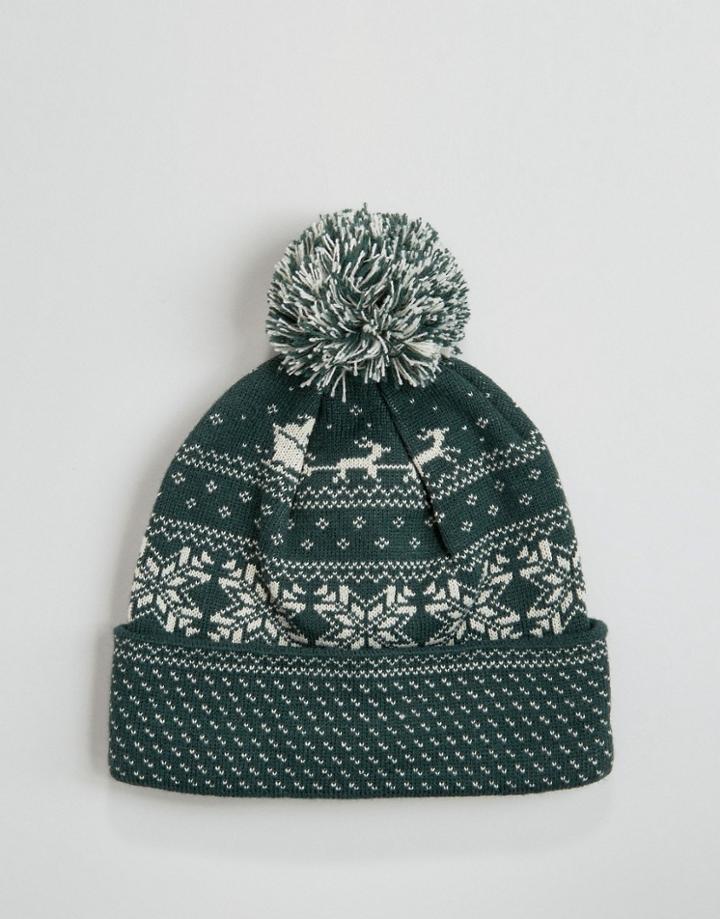 7x Holidays Fairisle Beanie Hat - Green