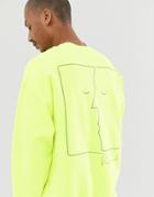 Vintage Supply Sweatshirt With Face Print In Neon Yellow - Yellow