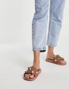 Asos Design Finery Quilted Studded Slides In Beige-neutral