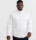 Asos Design Plus Regular Fit Textured Shirt With Collar Bar In White