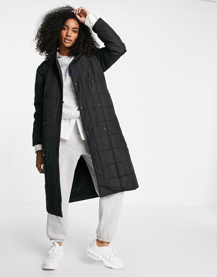 Selected Femme Recycled Double Breasted Coat With Quilting And Belt In Black