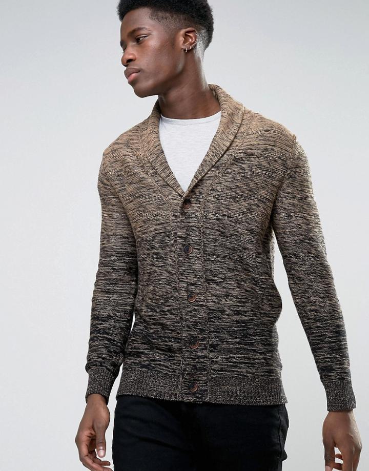 Selected Ombre Shawl Cardigan - Tan