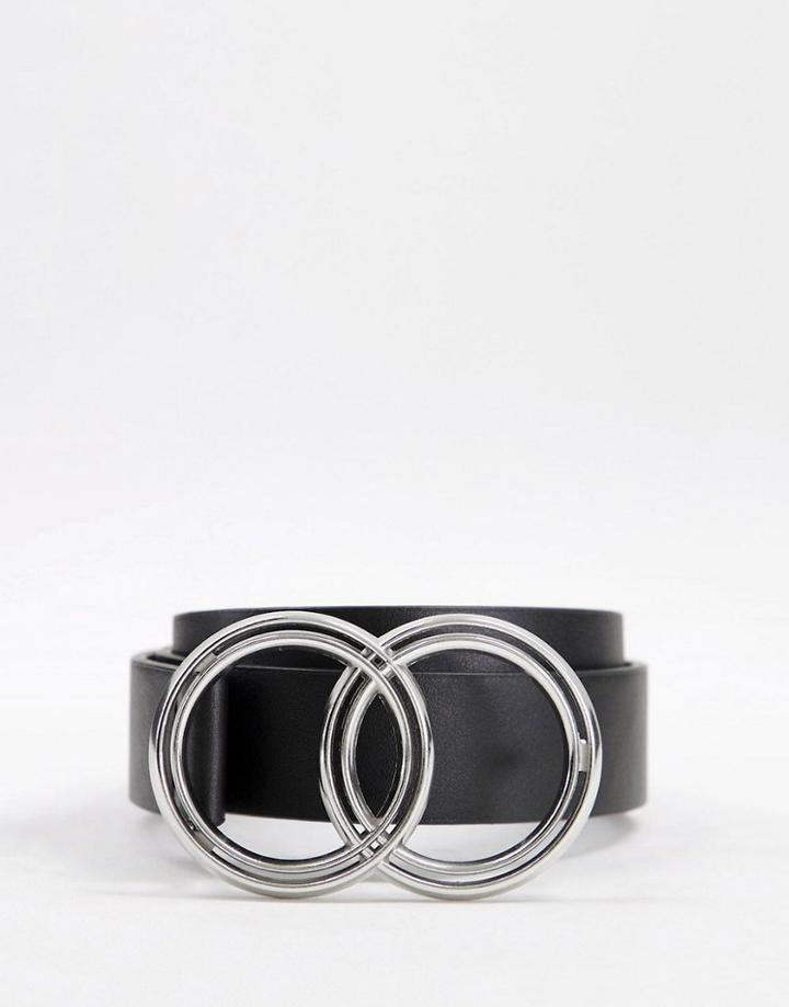 Asos Design Open Double Circle Waist And Hip Belt In Silver Metal Work