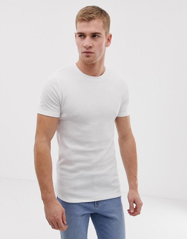 Asos Design Muscle Fit T-shirt In Waffle In White - White