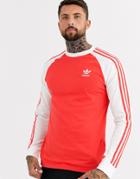 Adidas Originals 3 Stripe Long Sleeved T-shirt-red