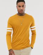 Asos Design Organic Long Sleeve T-shirt With Stretch With Contrast Sleeve Stripe In Yellow - Yellow