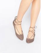 New Look Lace Up Ballet Shoe - Brown