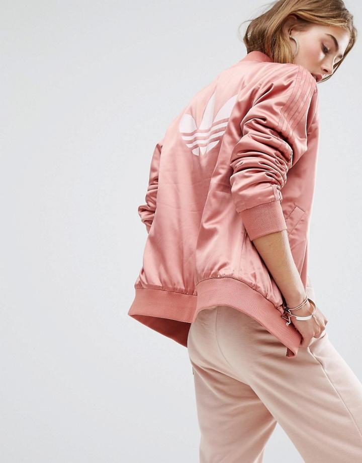 Adidas Originals Logo Back Bomber Jacket In Dusky Pink - Pink