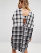 Noisy May Open Back Check Shirt Dress - Multi
