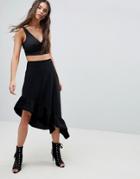 Lasula Frill Midi Skirt - Black
