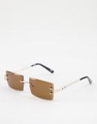 Asos Design Rimless Mid Square Sunglasses With Temple Detail In Brown-gold