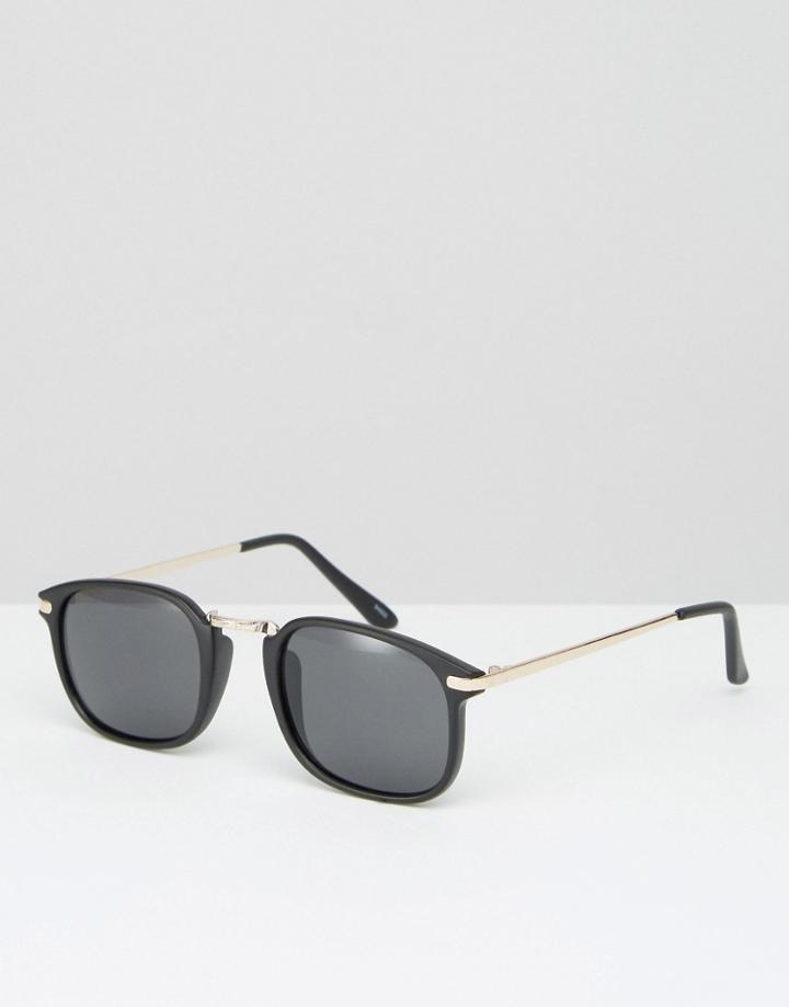 Asos Square Sunglasses In Matte Black With Gold Metal - Black