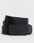 Asos Design Faux Leather Skinny Belt In Black With Matte Black Plate Buckle - Black