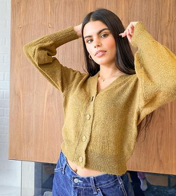 Vila Petite Cropped Cardigan In Tan-brown