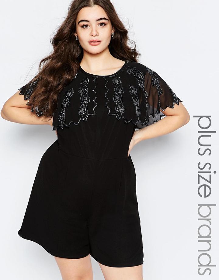 Lovedrobe Embellished Cape Romper - Black