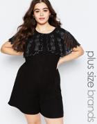 Lovedrobe Embellished Cape Romper - Black