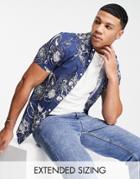 Asos Design Stretch Slim Shirt In Navy Floral