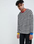 Asos Design Oversized Stripe Velour Long Sleeve T-shirt With Contrast Ribs - Multi