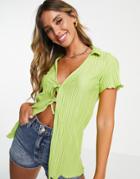 River Island Plisse Buckle Front Top In Green - Part Of A Set