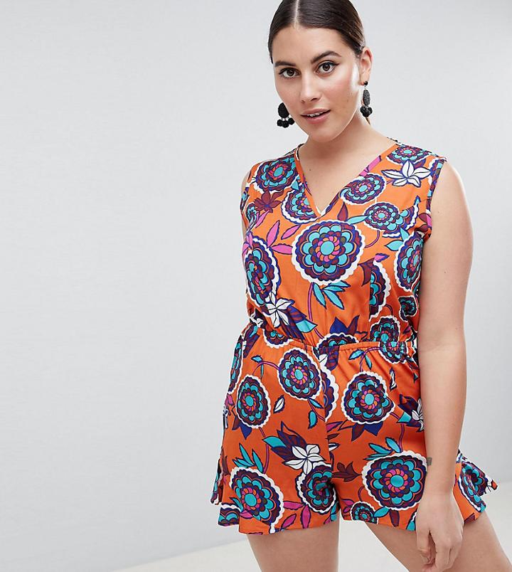 Ax Paris Plus Retro Print Romper - Multi