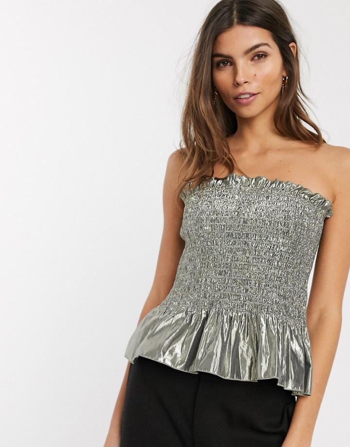 & Other Stories Metallic Shirred Bandeau Top In Silver-multi