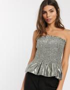 & Other Stories Metallic Shirred Bandeau Top In Silver-multi