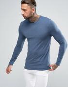 Asos Muscle Fit Long Sleeve T-shirt In Navy - Navy