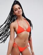 Asos Design Sleek Triangle Bikini Top In Neon Orange - Orange
