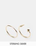 Asos Gold Plated Sterling Silver Pack Of 2 Arrow And Plain Band Rings - Gold