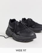 Asos Design Wide Fit Sneakers In Black Mix With Chunky Sole - Black