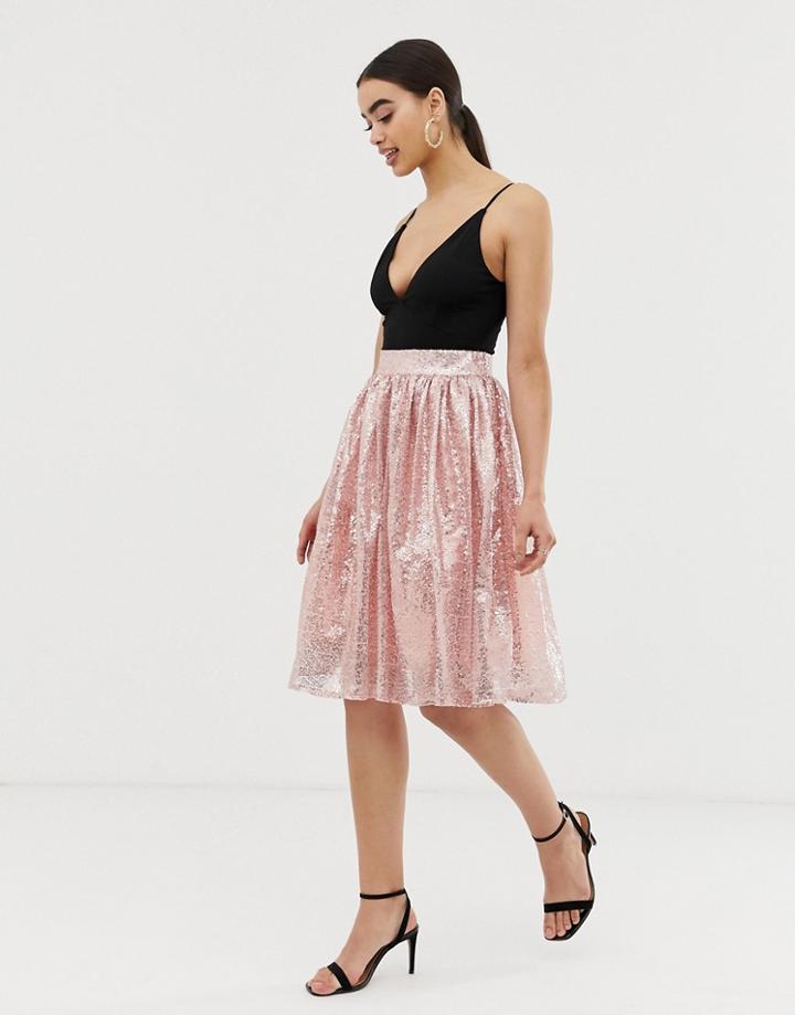 Club L Sequin Tulle Skater Skirt-pink
