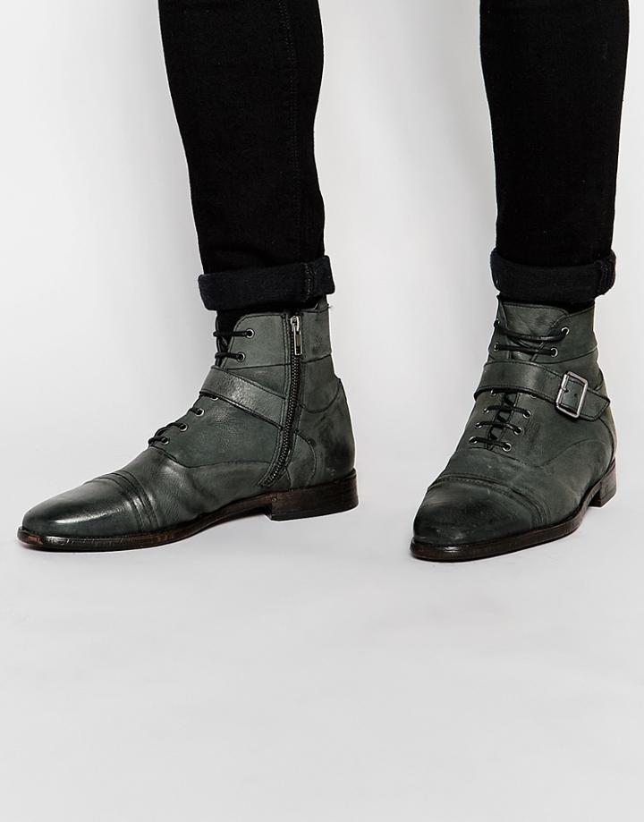 Asos Boots In Gray Leather With Toe Cap - Gray