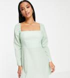 Asos Design Petite Square Neck Mini Skater Dress In Sage Green Dot-multi