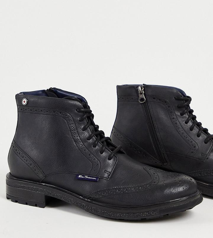 Ben Sherman Wide Fit Lace-up Brogue Boots In Black
