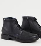 Ben Sherman Wide Fit Lace-up Brogue Boots In Black