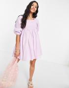 Influence Mini Balloon Sleeve Beach Dress In Lilac-purple