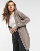 Pieces Rosa Longline Knit Oversized Cardigan In Taupe Gray-grey