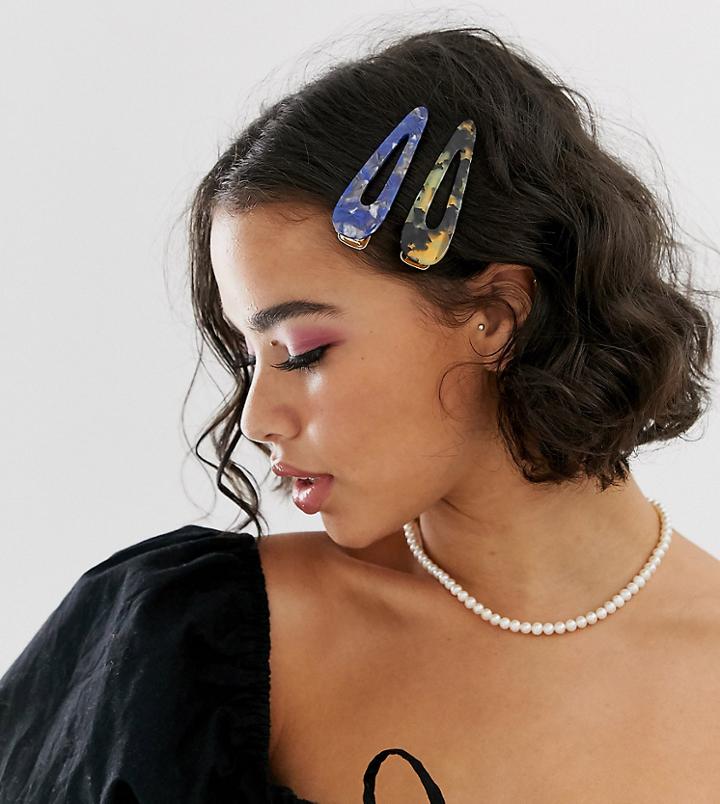 Reclaimed Vintage Inspired Mixed Tort Hair Clips Pack Of 2 In Blue And Brown-multi