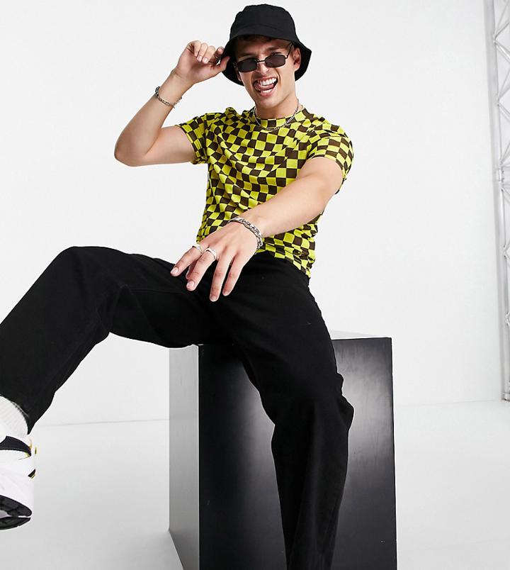 Collusion Checkerboard Print T-shirt In Mesh-multi