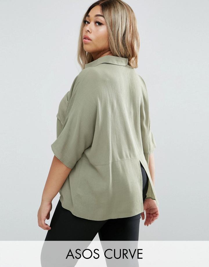 Asos Curve Short Sleeve Split Back Peplum Blouse - Green