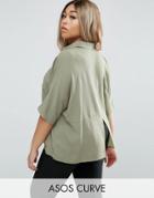 Asos Curve Short Sleeve Split Back Peplum Blouse - Green