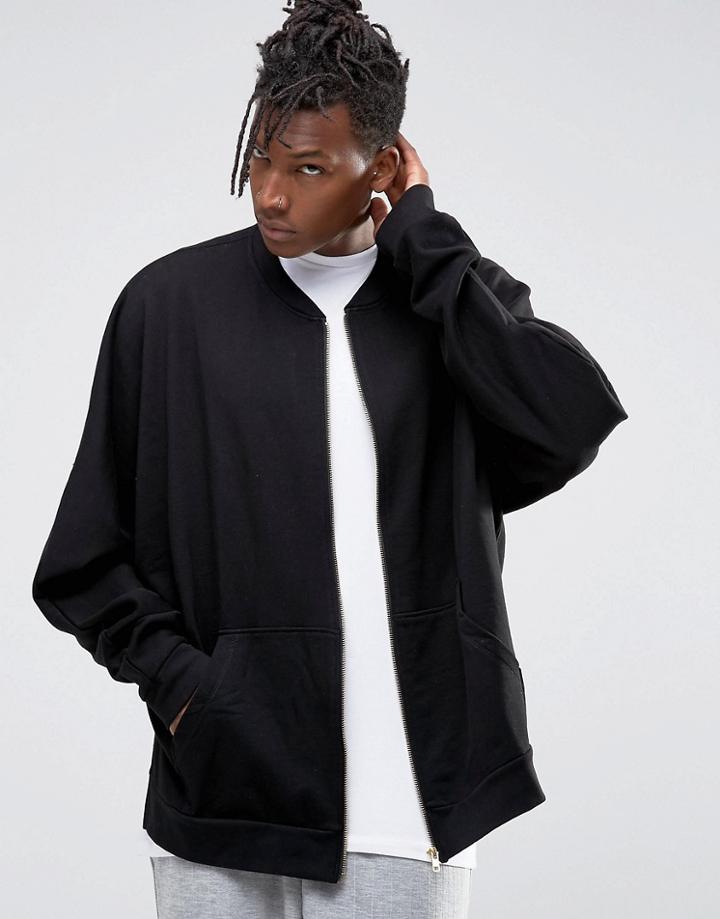 Asos Extreme Oversized Bomber Jacket With Side Splits & Pockets - Blac