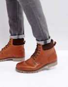 Asos Lace Up Worker Boots In Tan Leather - Tan
