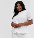 Asos Design Curve T-shirt With Broderie Sleeve In White